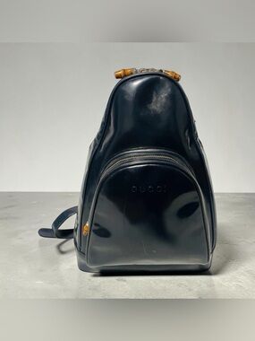 Gucci Bamboo Vintage Blue Patent Leather Sling Bag